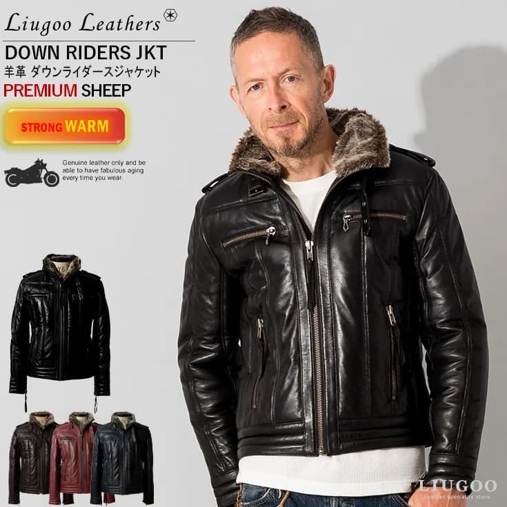 Liugoo Leathers ウィングネック ダウンライダース メンズ