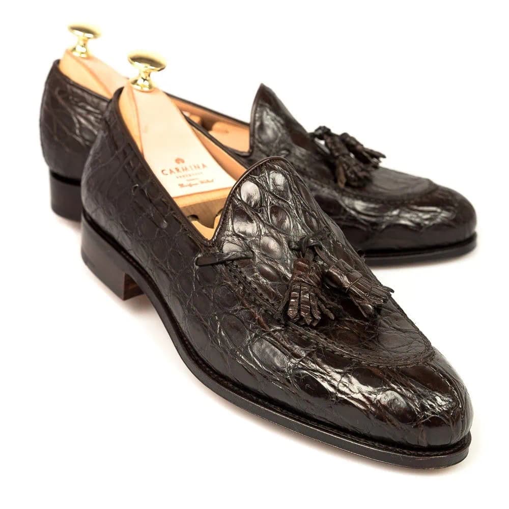 CARMINA 734 CROCODILE TASSEL LOAFERS (FOREST)