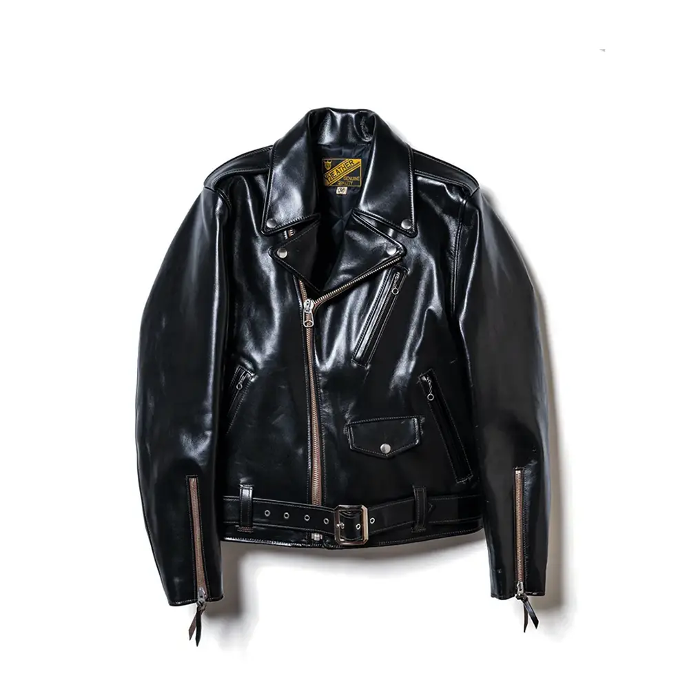 Y'2 LEATHER VINTAGE HORSE LIGHT DOUBLE BREASTED MORTORCYCLE JACKET