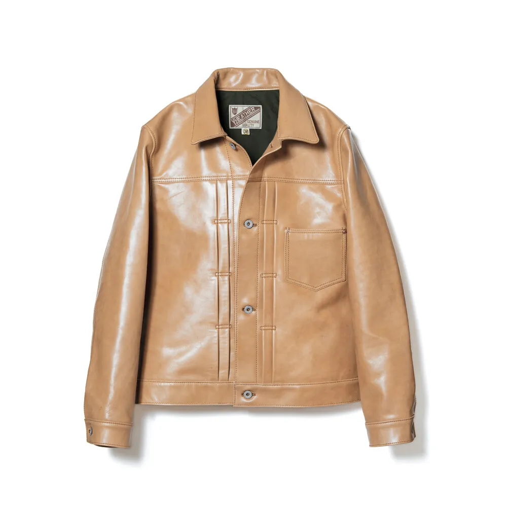 Y'2 LEATHER PERSIMMON TANNIN DYED HORSE WWII JEAN JACKET