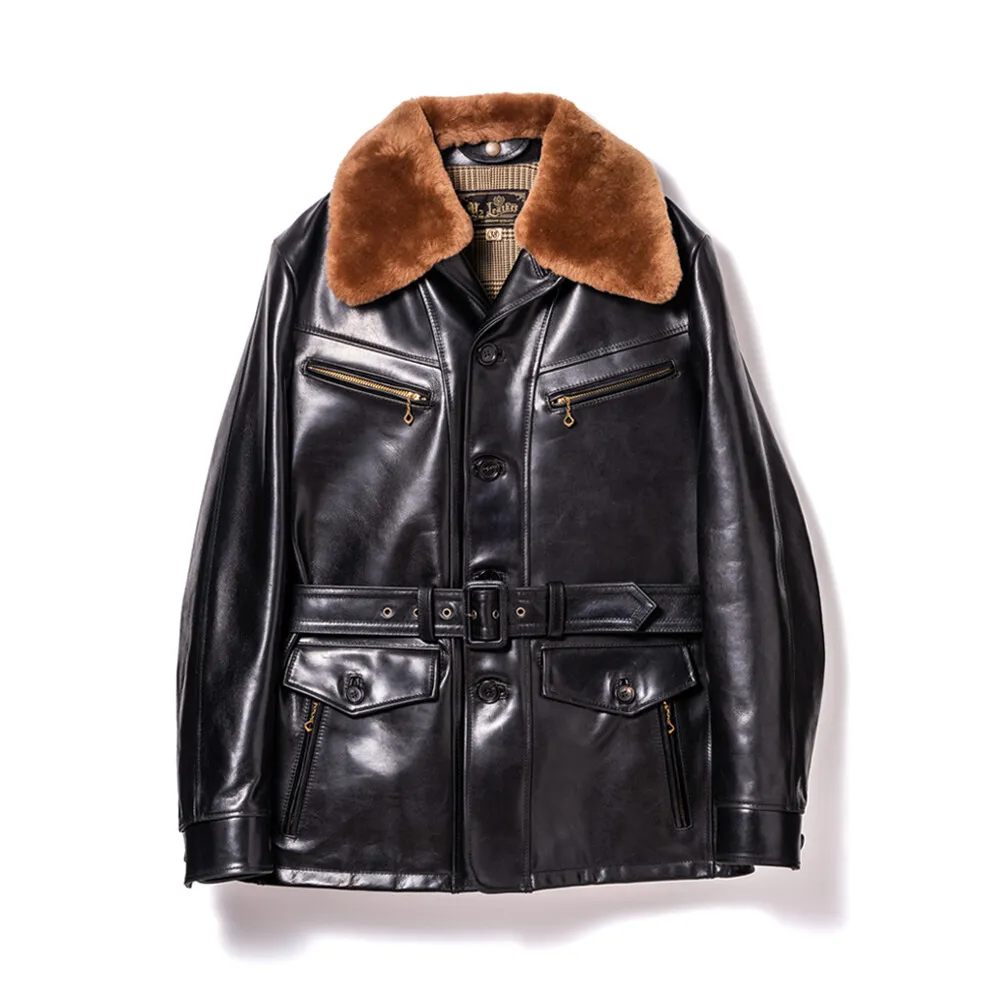 Y'2 LEATHER HAND OIL HORSE '30s BELTED GERMAN AVIATOR JACKET