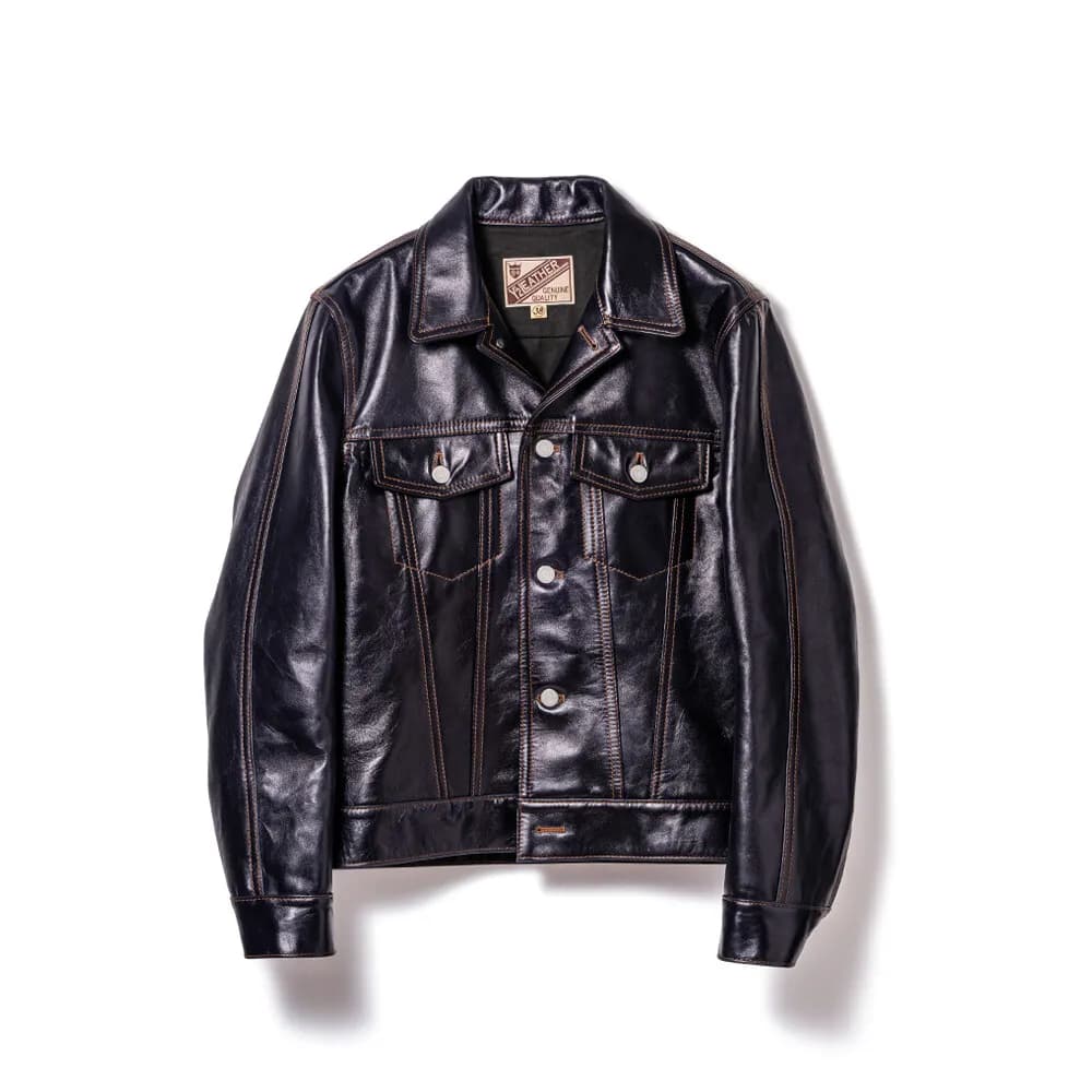 Y'2 LEATHER INDIGO HORSE TYPE III JEAN JACKET