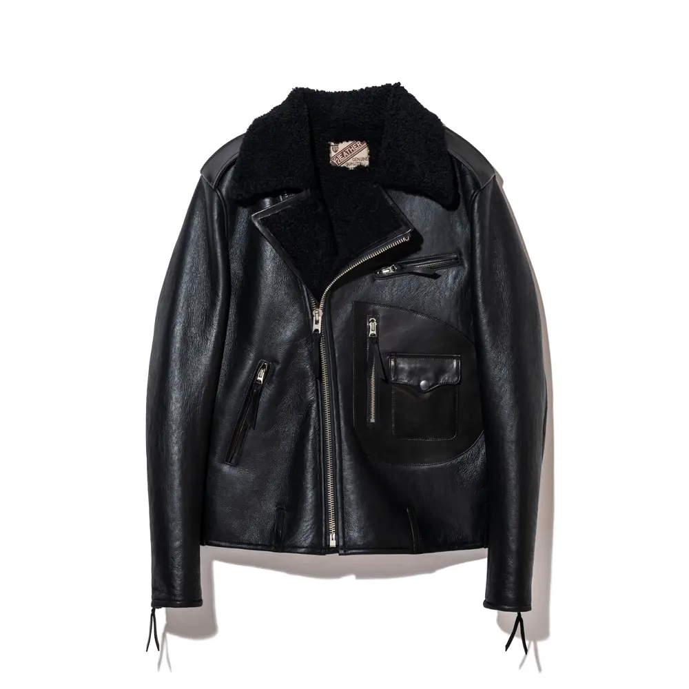 Y'2 LEATHER MERINO MOUTON D-POCKET DOUBLE BREASTED JACKET