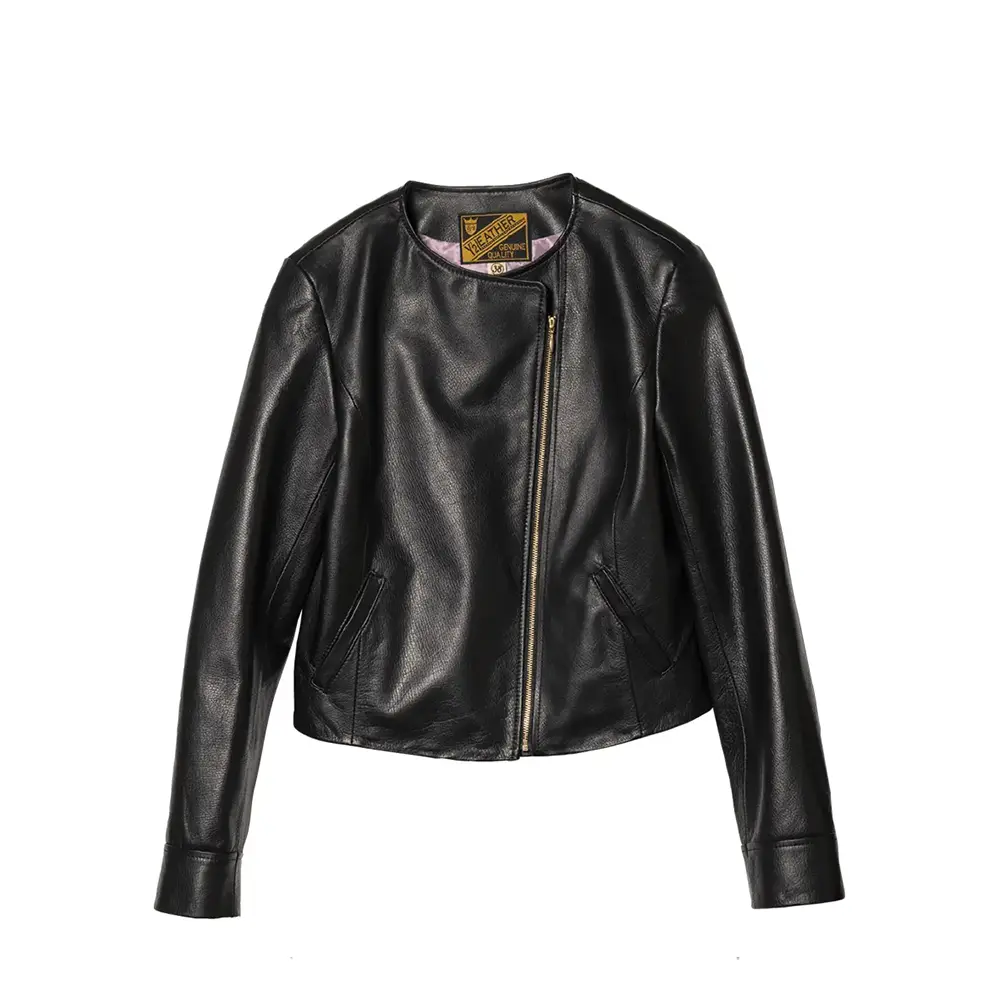 Y'2 LEATHER STEER OIL COLLARLESS DOUBLE BREASTED JACKET