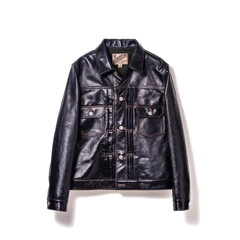 Y'2 LEATHER INDIGO HORSE TYPE II JEAN JACKET
