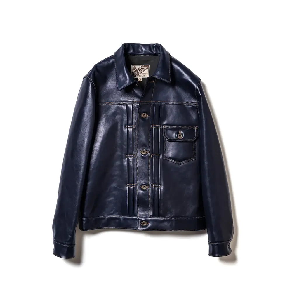 Y'2 LEATHER INDIGO HORSE TYPE I JEAN JACKET